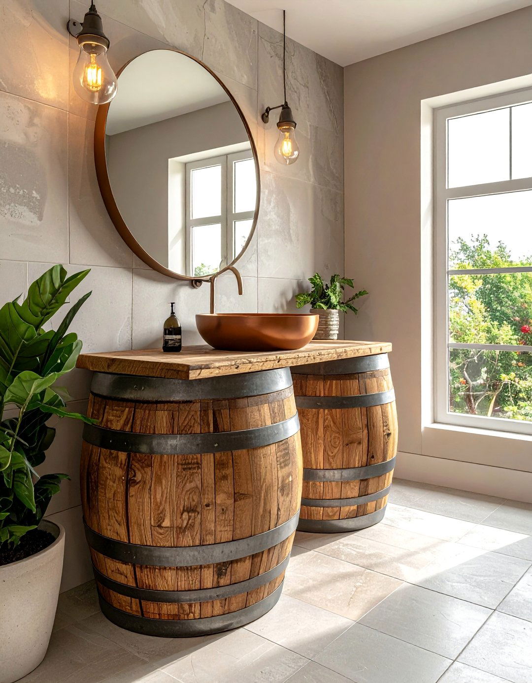 Wine Barrel Bathroom Vanity - 15 Rustic Bathroom Vanity Ideas for a Charming Retreat