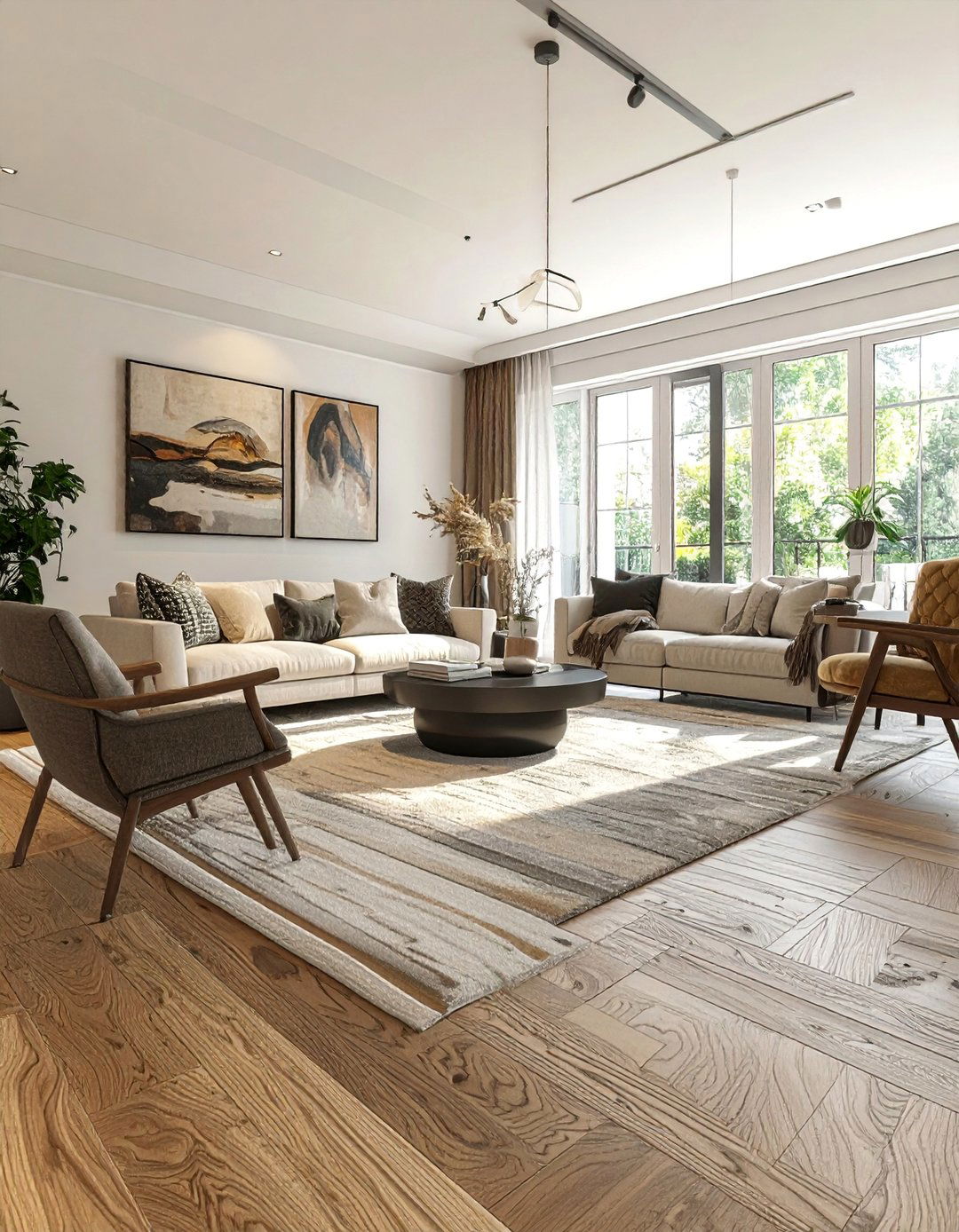 Wire Brushed Oak Living Room Floor - 25 Beautiful Living Room Wood Floor Ideas