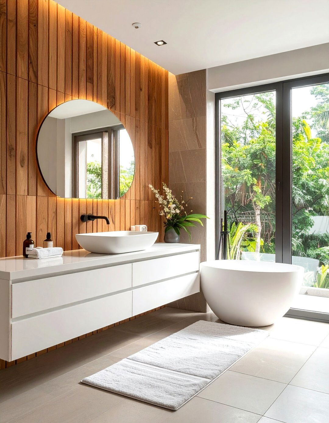Wood Slat Accent Wall in a Bathroom - 40 Wood Slat Accent Wall Ideas for Your Home