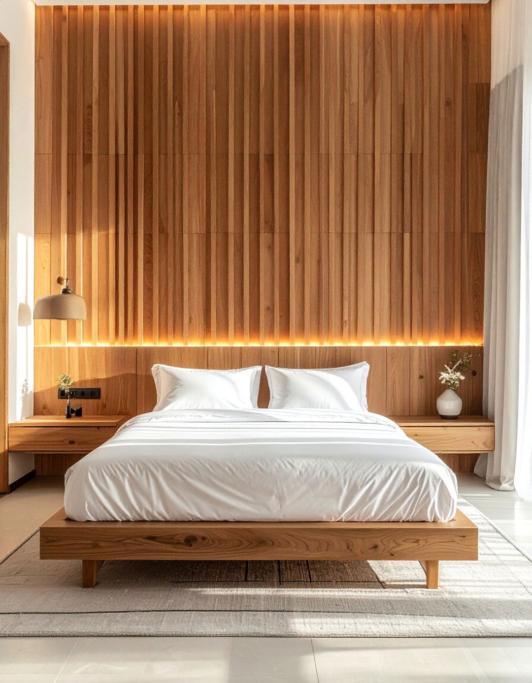 Wood Slat Accent Wall in a Bedroom Headboard - 40 Wood Slat Accent Wall Ideas for Your Home