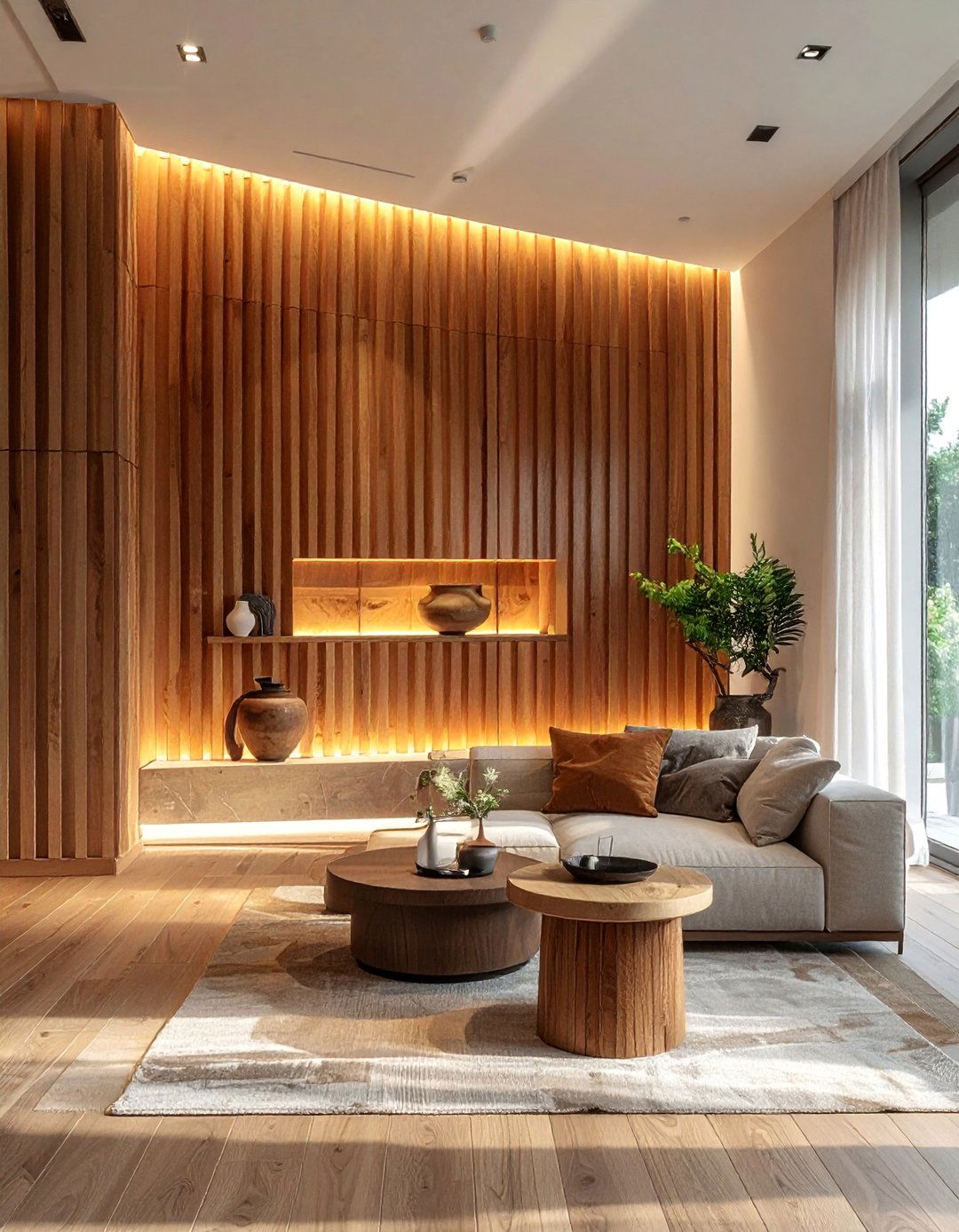 Wood Slat Accent Wall with Built In Niche - 40 Wood Slat Accent Wall Ideas for Your Home