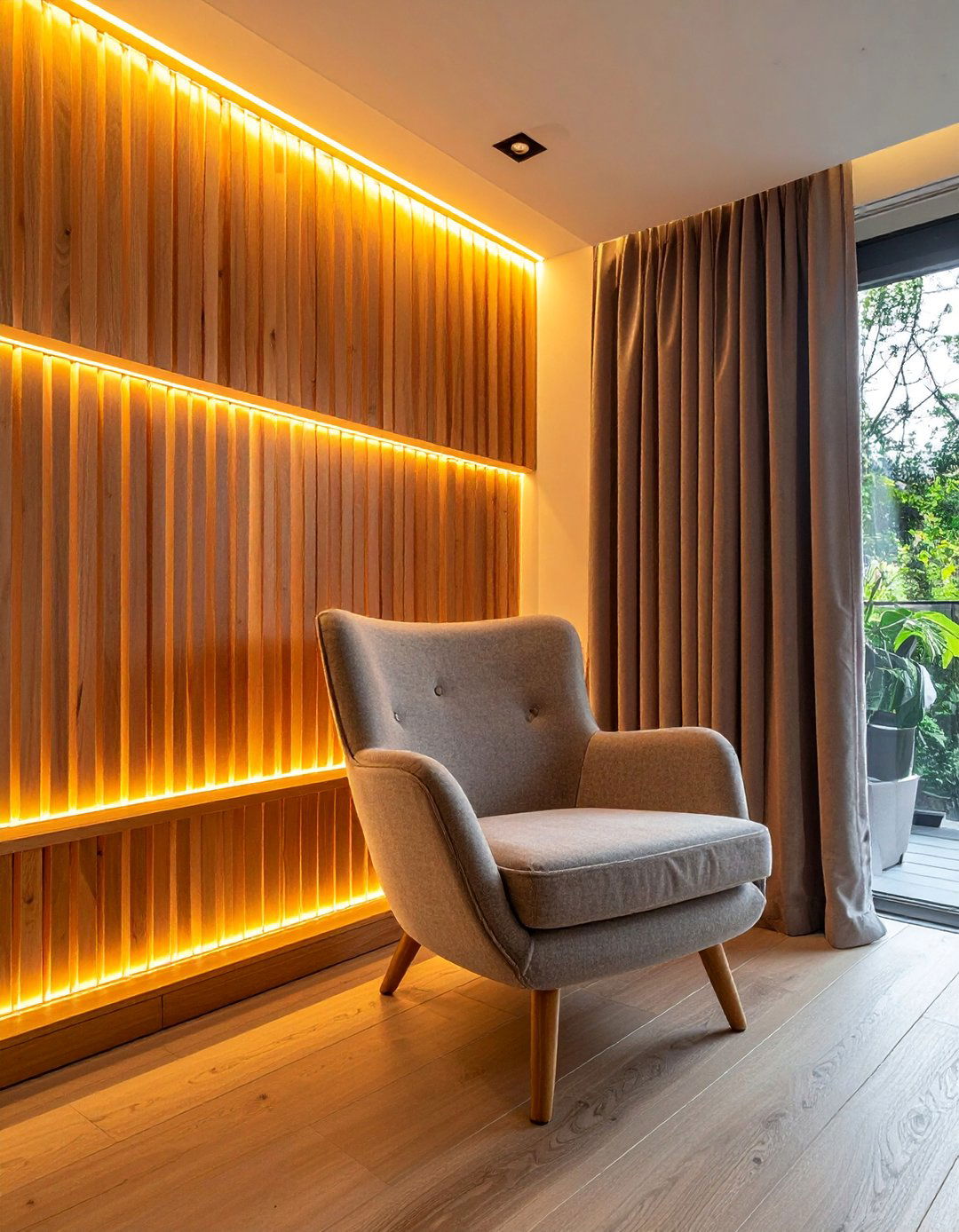 Wood Slat Accent Wall with Integrated LED Lighting - 40 Wood Slat Accent Wall Ideas for Your Home