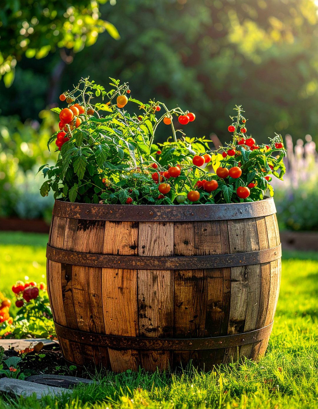Wooden Barrel Planters - 25 Budget-Friendly Raised Garden Bed Ideas for Your Backyard