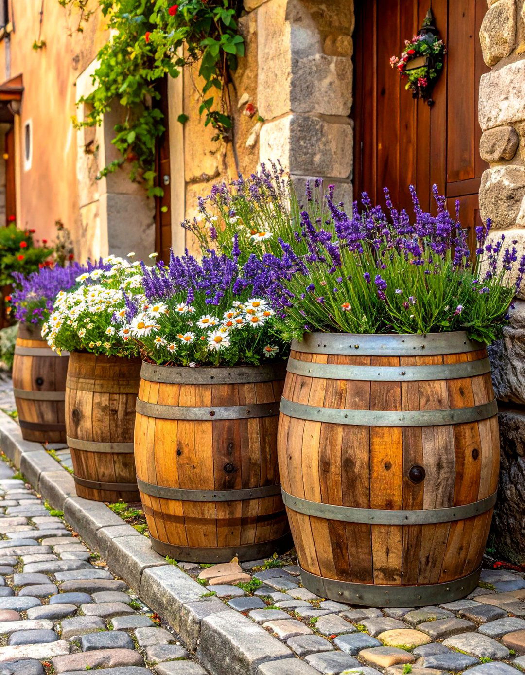 Wooden Barrel Street Planters - 20 Street Planters to Beautify Your Neighborhood