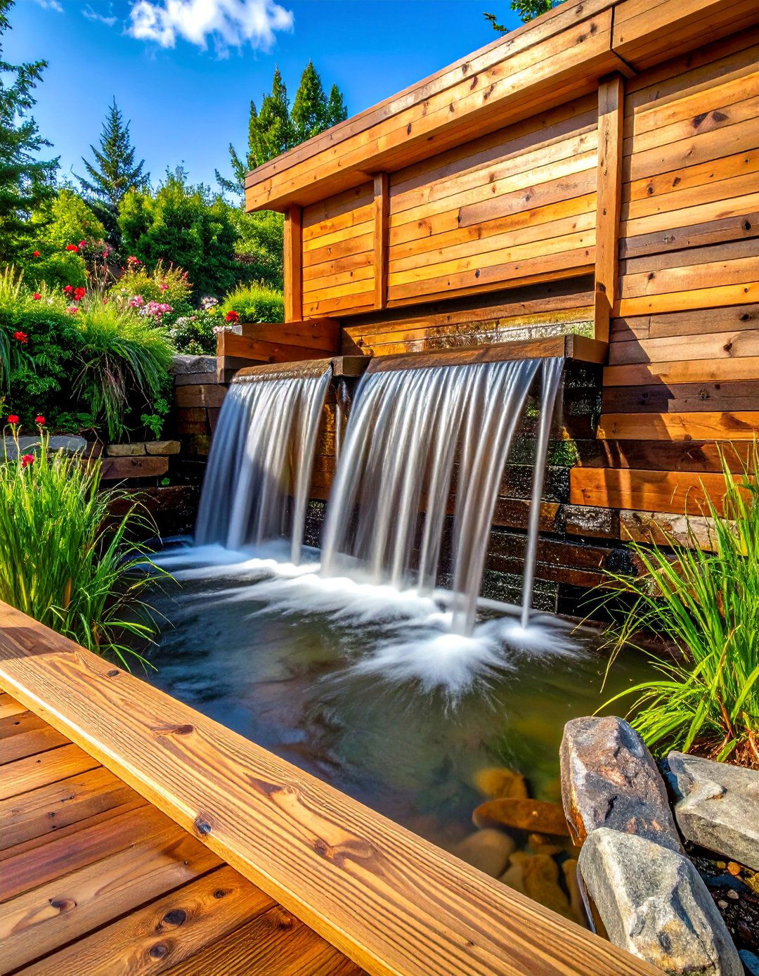 Wooden Spillway Waterfall - 15 Pondless Waterfall Ideas for Low-Maintenance Beauty