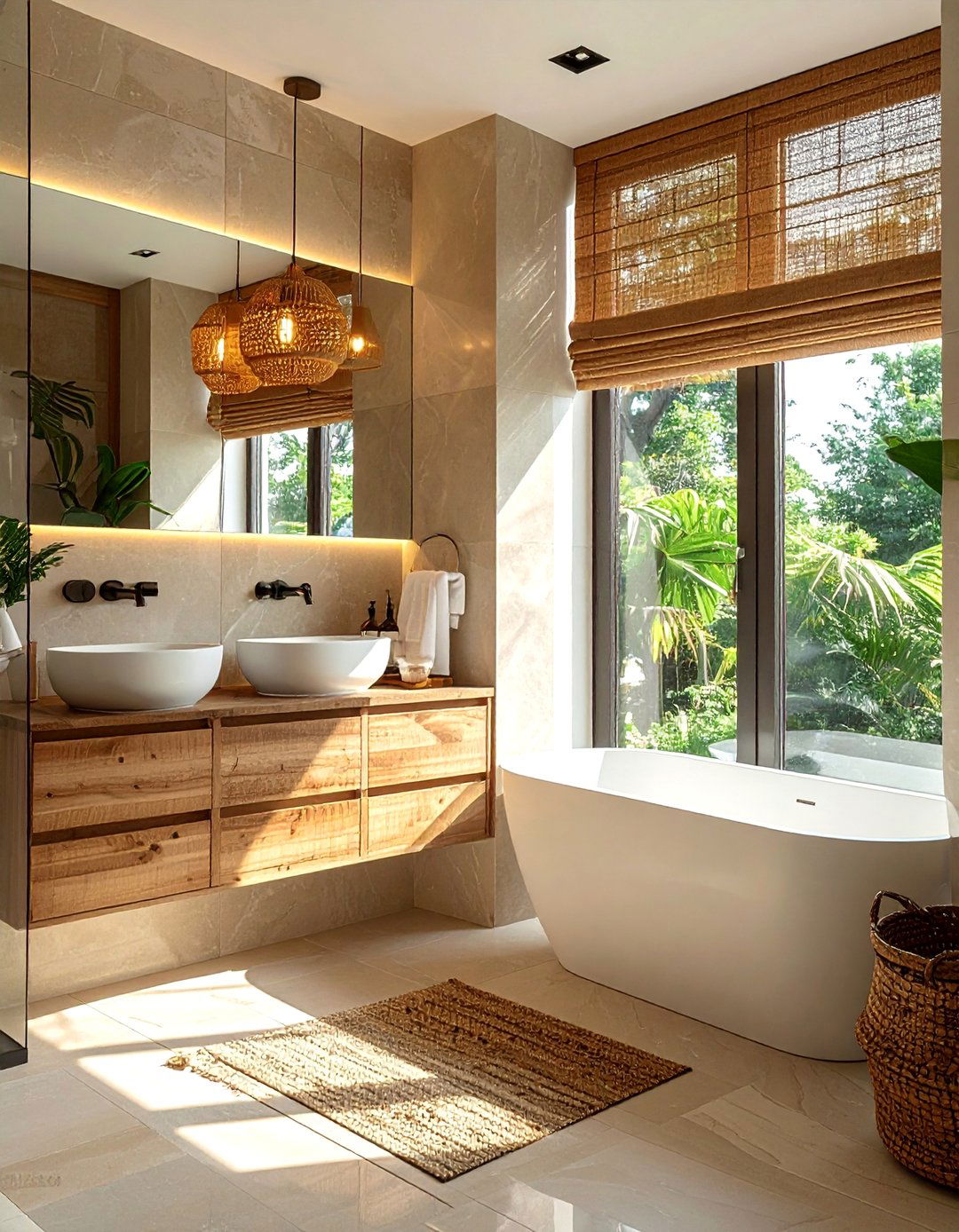 Woven Wood Shades - 30 Bathroom Window Treatment Ideas for Privacy