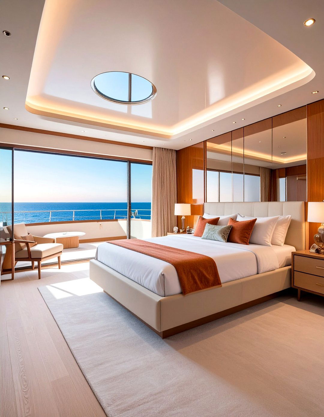 Yacht Bedroom Featuring Mirrored Walls - 20 Yacht Bedroom Ideas for a Nautical-Inspired Retreat