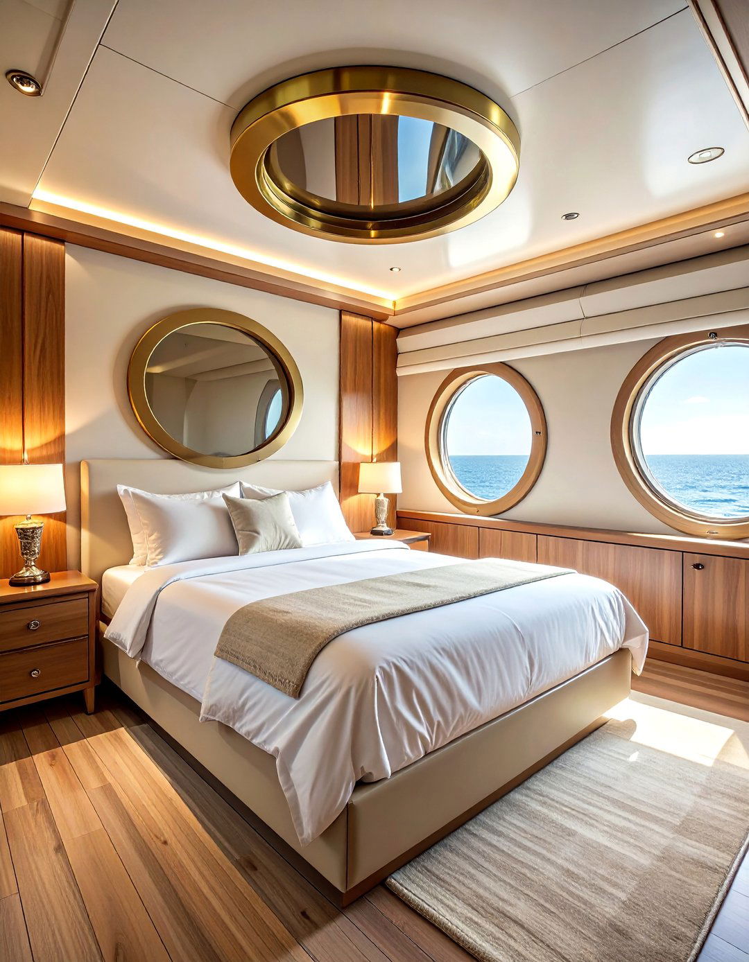 Yacht Bedroom Featuring Porthole Windows - 20 Yacht Bedroom Ideas for a Nautical-Inspired Retreat
