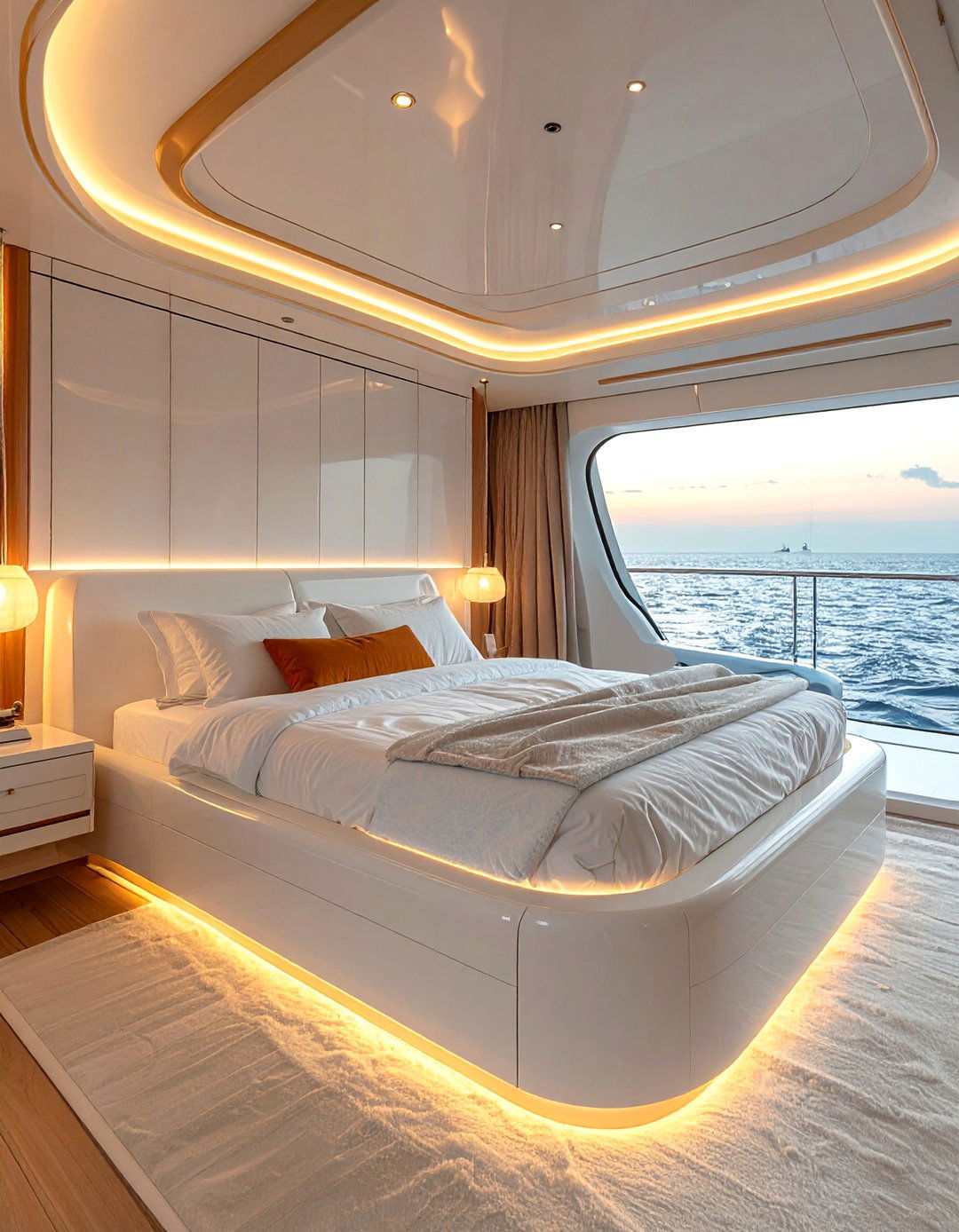 Yacht Bedroom with Custom Curved Cabinetry - 20 Yacht Bedroom Ideas for a Nautical-Inspired Retreat