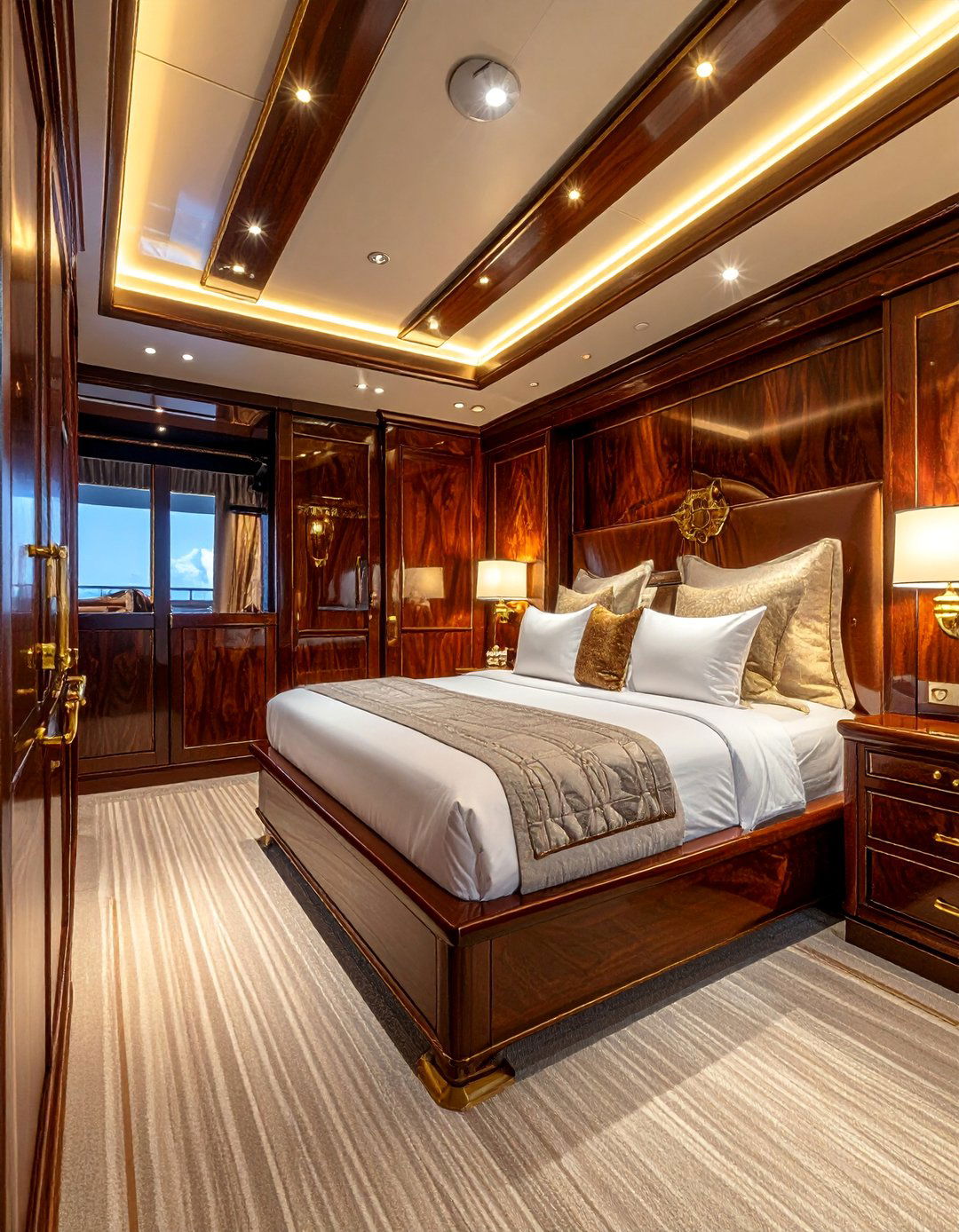 Yacht Bedroom with Polished Brass Hardware - 20 Yacht Bedroom Ideas for a Nautical-Inspired Retreat