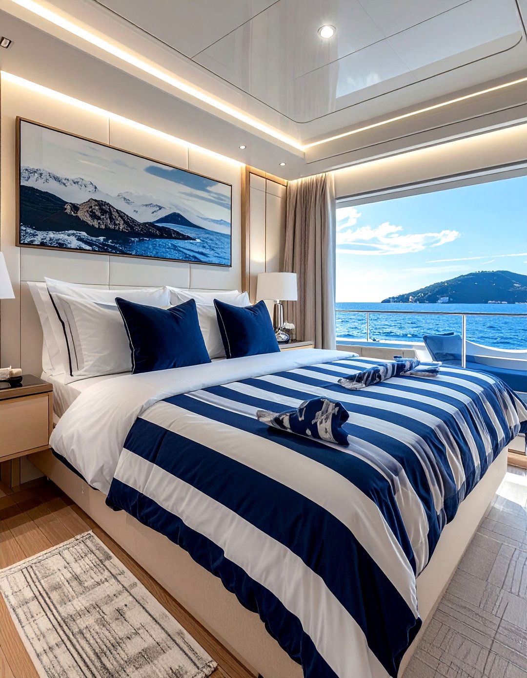 Yacht Bedroom with Striped Nautical Bedding - 20 Yacht Bedroom Ideas for a Nautical-Inspired Retreat
