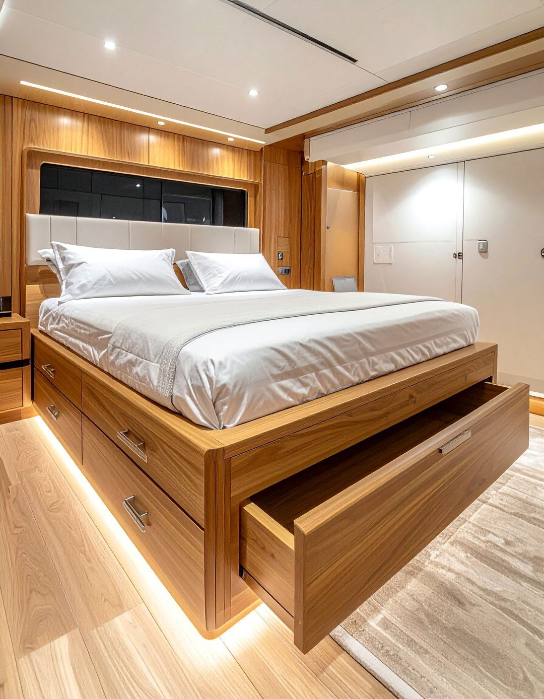 Yacht Bedroom with Under Bed Storage Drawers - 20 Yacht Bedroom Ideas for a Nautical-Inspired Retreat