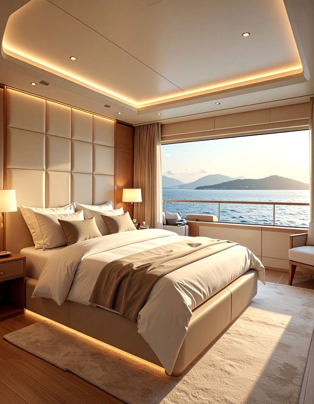 Yacht Bedroom with Upholstered Wall Panels - 20 Yacht Bedroom Ideas for a Nautical-Inspired Retreat