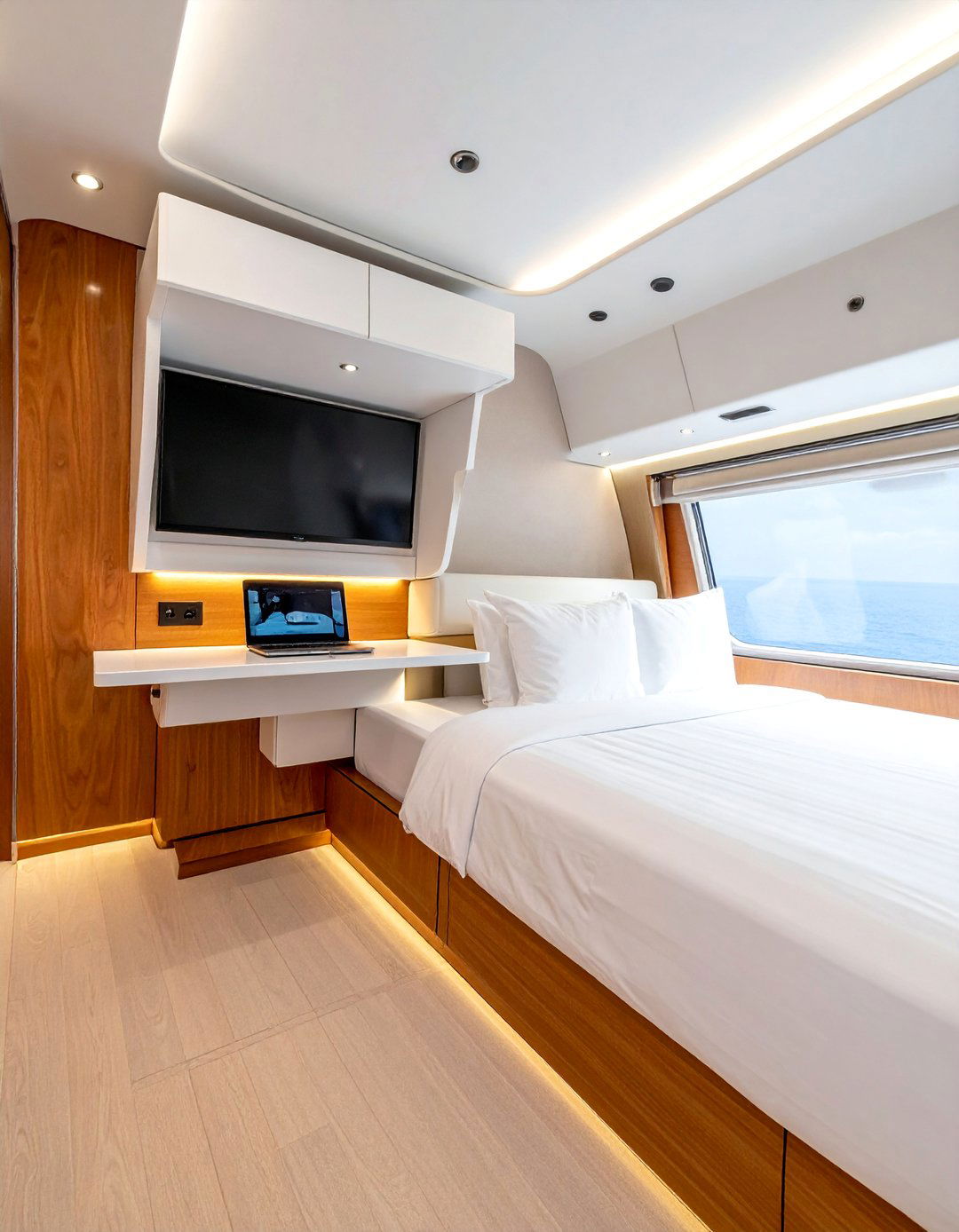 Yacht Bedroom with a Fold Down Desk - 20 Yacht Bedroom Ideas for a Nautical-Inspired Retreat