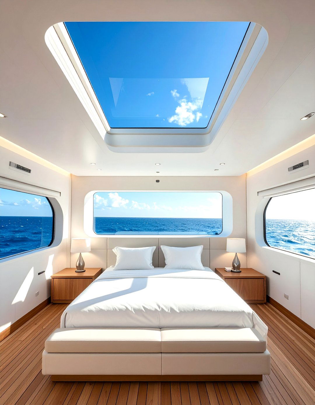 Yacht Bedroom with a Skylight Hatch - 20 Yacht Bedroom Ideas for a Nautical-Inspired Retreat
