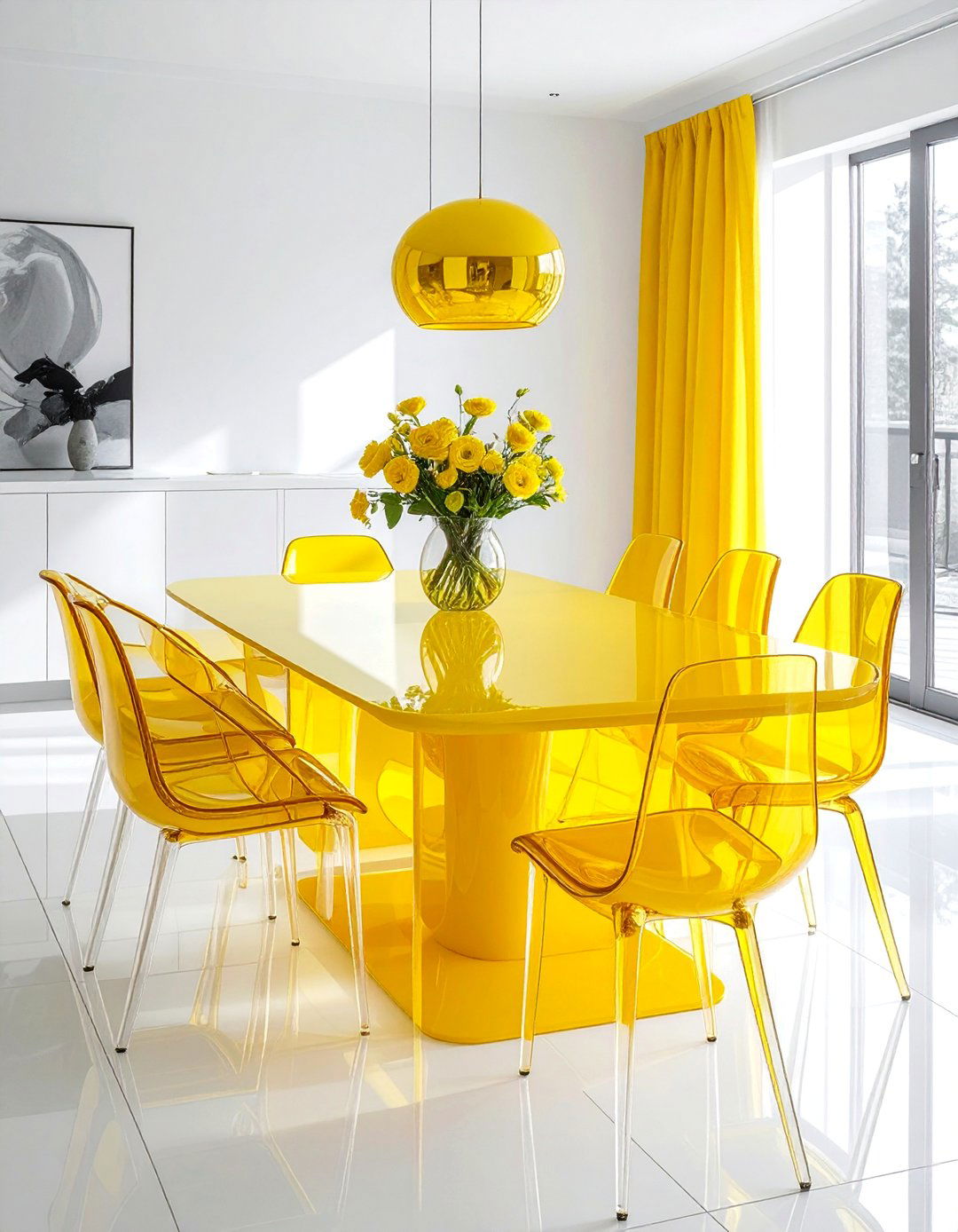 Yellow Lacquered Dining Table - 20 Yellow Dining Room Ideas for a Bright and Cheerful Space