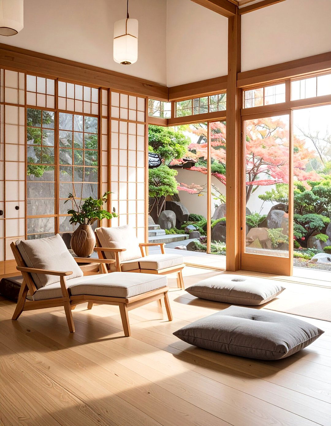 Zaisu Floor Chair Seating Arrangement - 25 Japanese Style Living Room Ideas for Zen Vibes