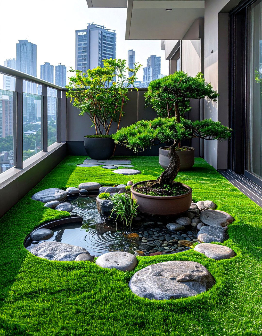 Zen Garden Artificial Grass Balcony - 20 Artificial Grass Balcony Design Ideas for Urban Spaces