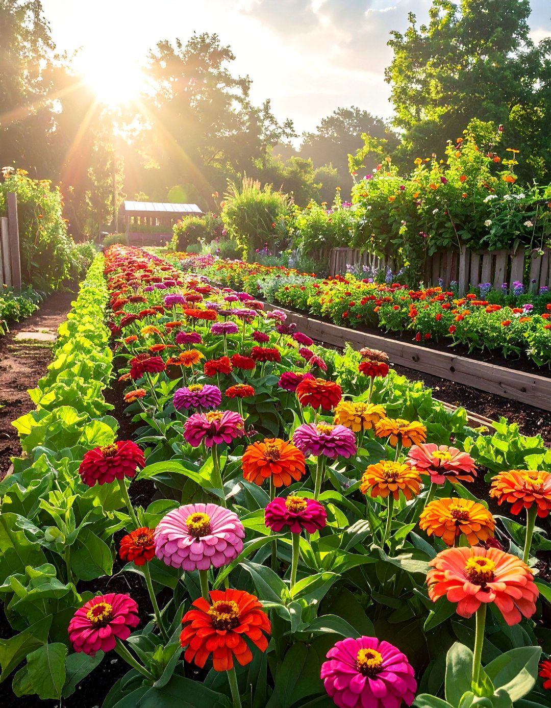 Zinnia Border for a Vegetable Garden - 25 Zinnia Garden Ideas for a Colorful Outdoor Space