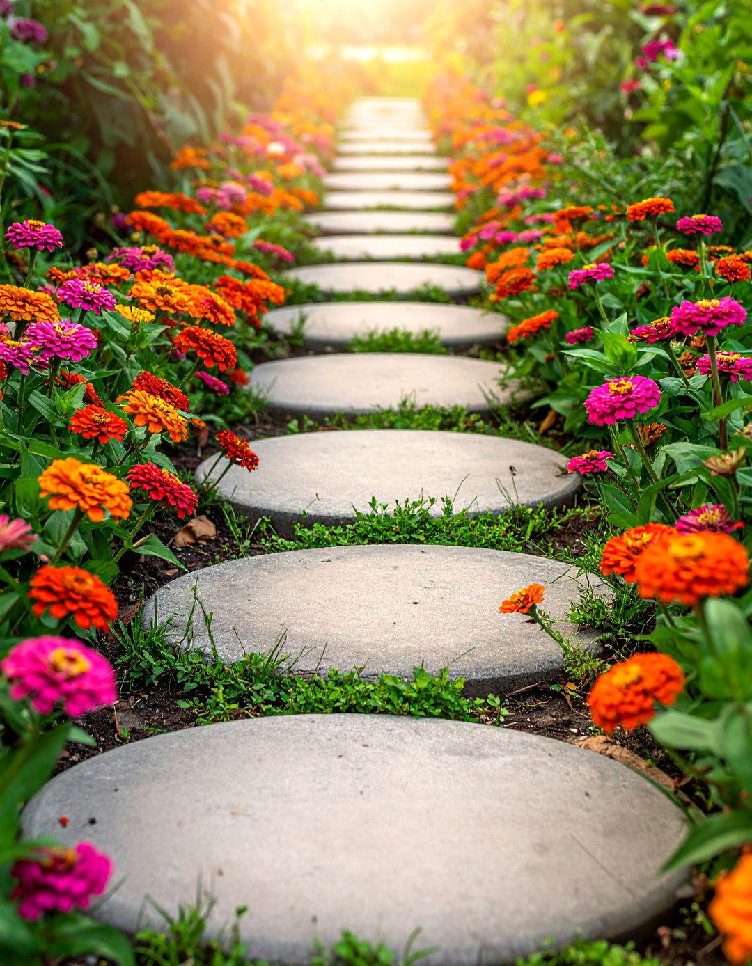 Zinnia Garden with Stepping Stones - 25 Zinnia Garden Ideas for a Colorful Outdoor Space