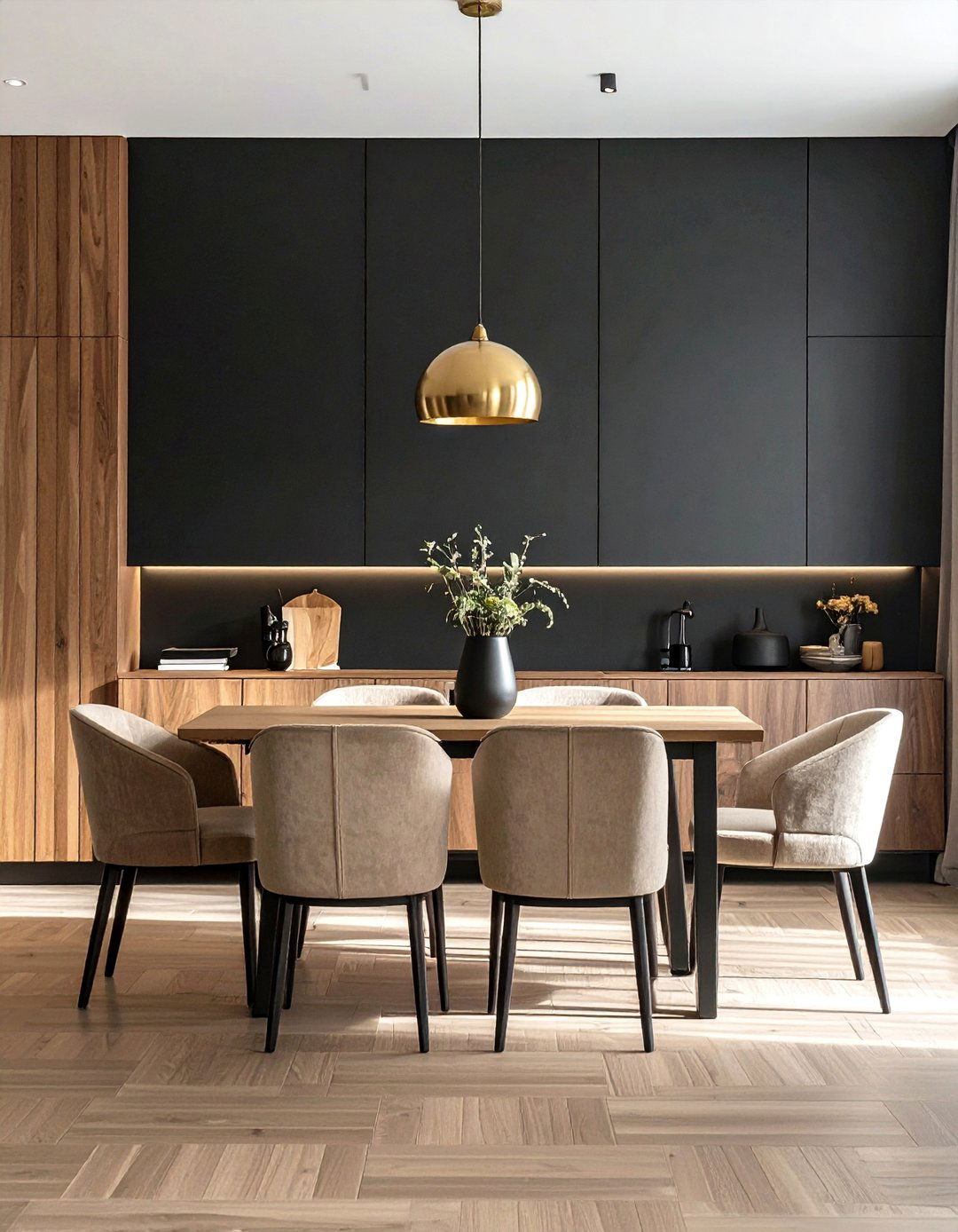 A Dining Room with a Matte Black Accent Wall - 20 Black Accent Wall Dining Room Ideas for a Bold Statement