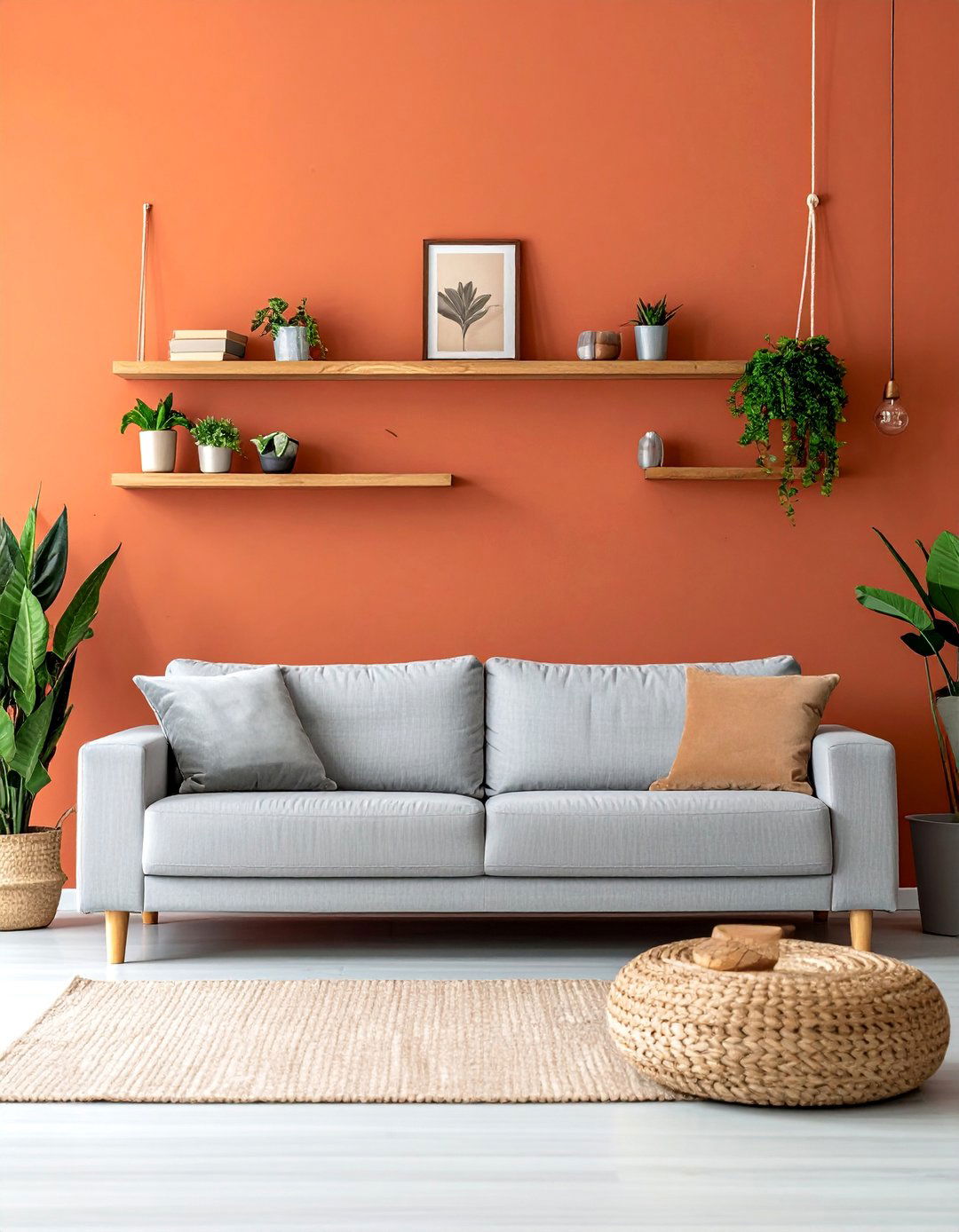 A Feature Wall in a Terracotta Living Room - 20 Terracotta Living Room Ideas for a Cozy Ambiance