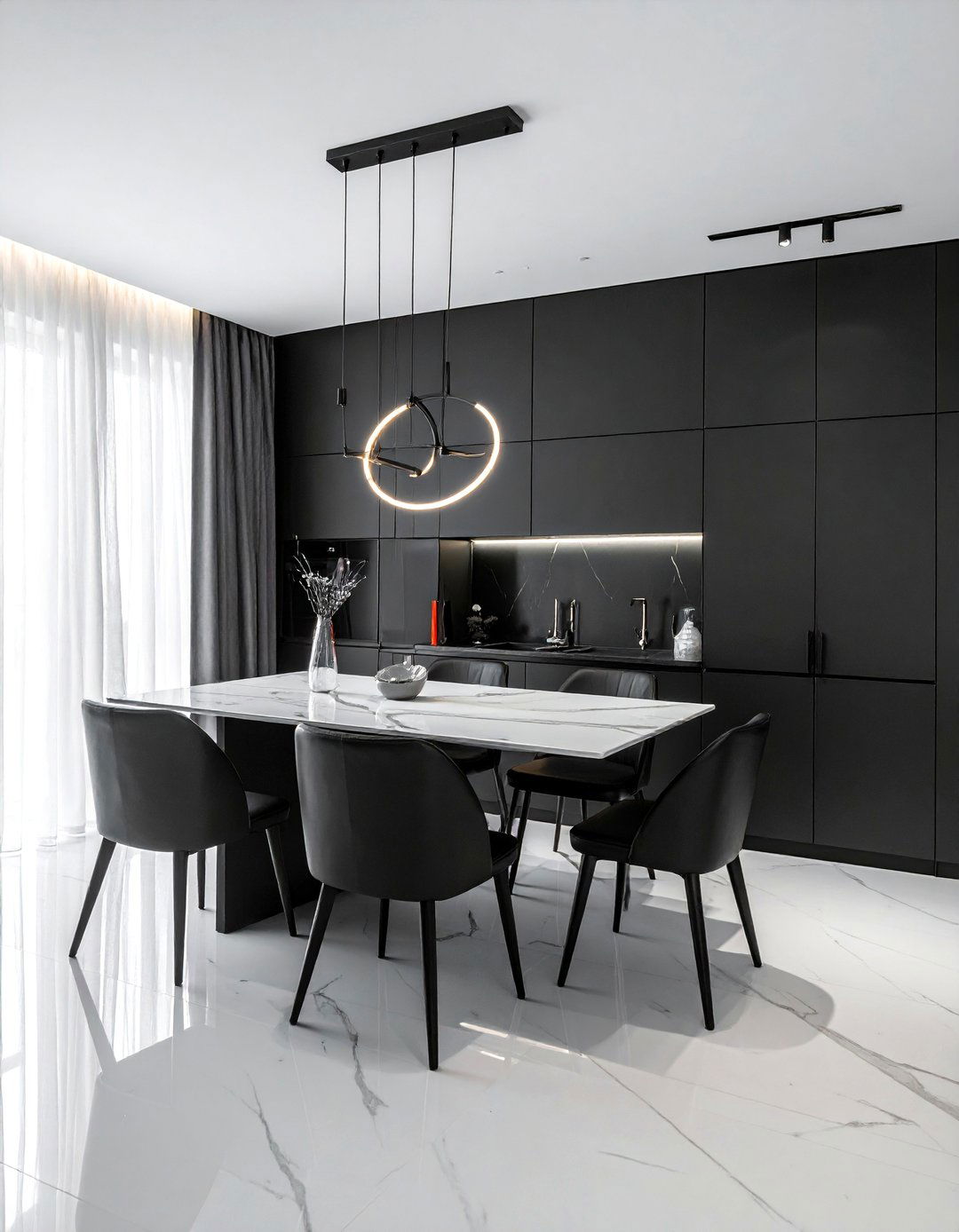 A Modern Dining Room with a Sleek Black Feature Wall - 20 Black Accent Wall Dining Room Ideas for a Bold Statement