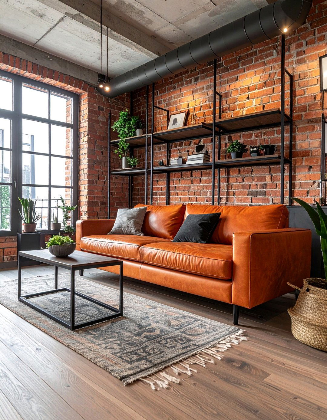 A Rustic Terracotta Living Room with Exposed Brick - 20 Terracotta Living Room Ideas for a Cozy Ambiance