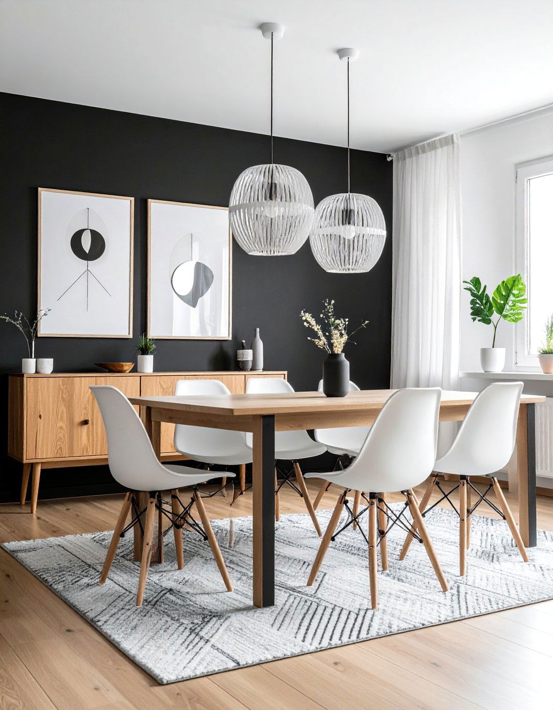 A Scandinavian Dining Room with a Black Accent Wall - 20 Black Accent Wall Dining Room Ideas for a Bold Statement