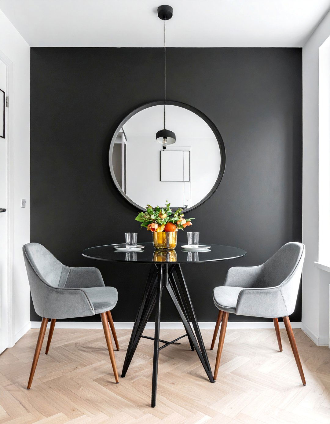 A Small Dining Room with a Black Accent Wall - 20 Black Accent Wall Dining Room Ideas for a Bold Statement