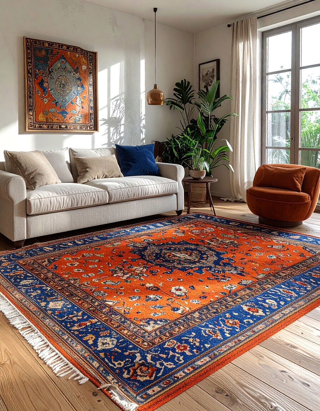 A Statement Terracotta Area Rug - 20 Terracotta Living Room Ideas for a Cozy Ambiance
