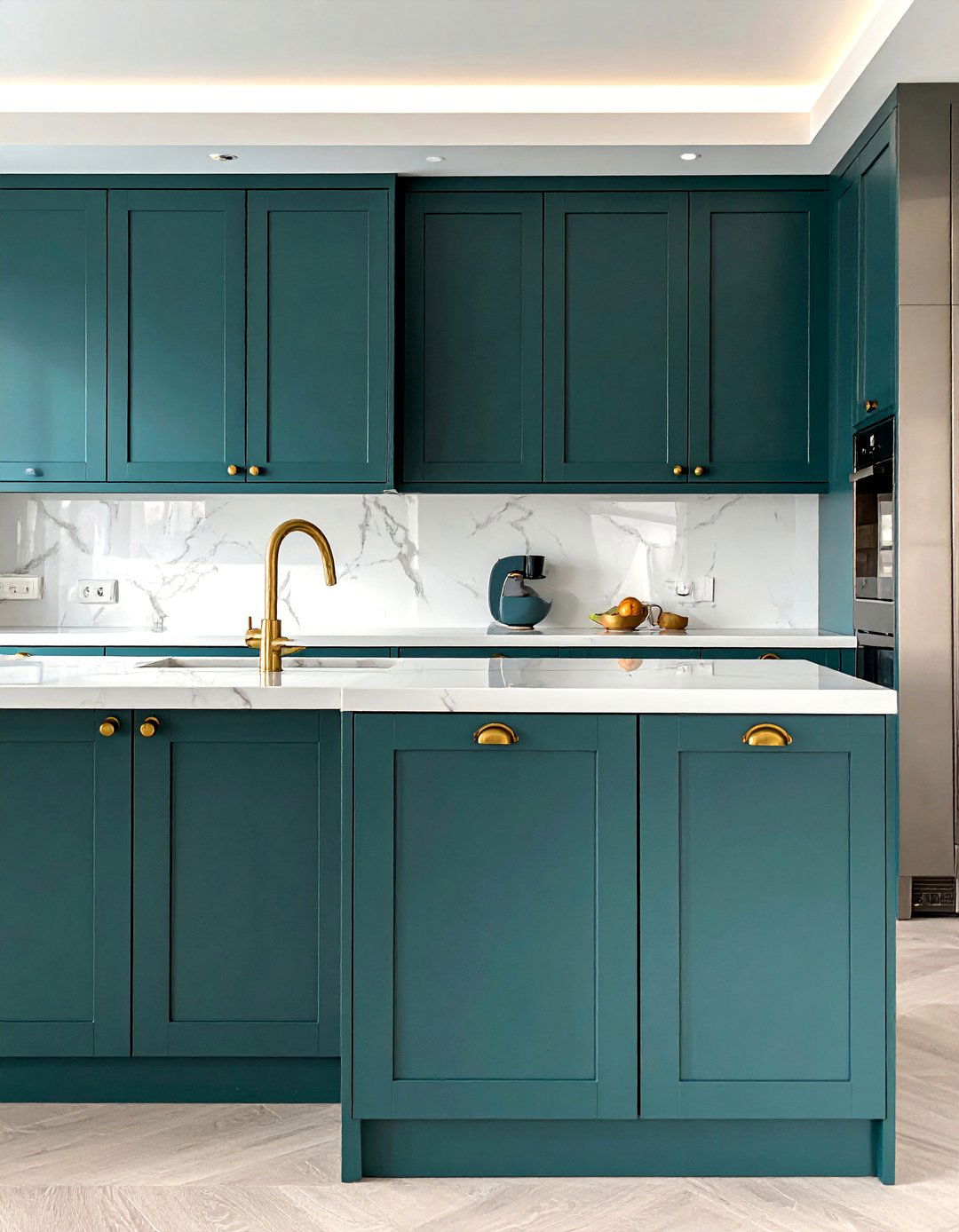 A Teal Kitchen with Polished Gold Hardware - 20 Teal Kitchen Ideas for a Bold and Vibrant Space