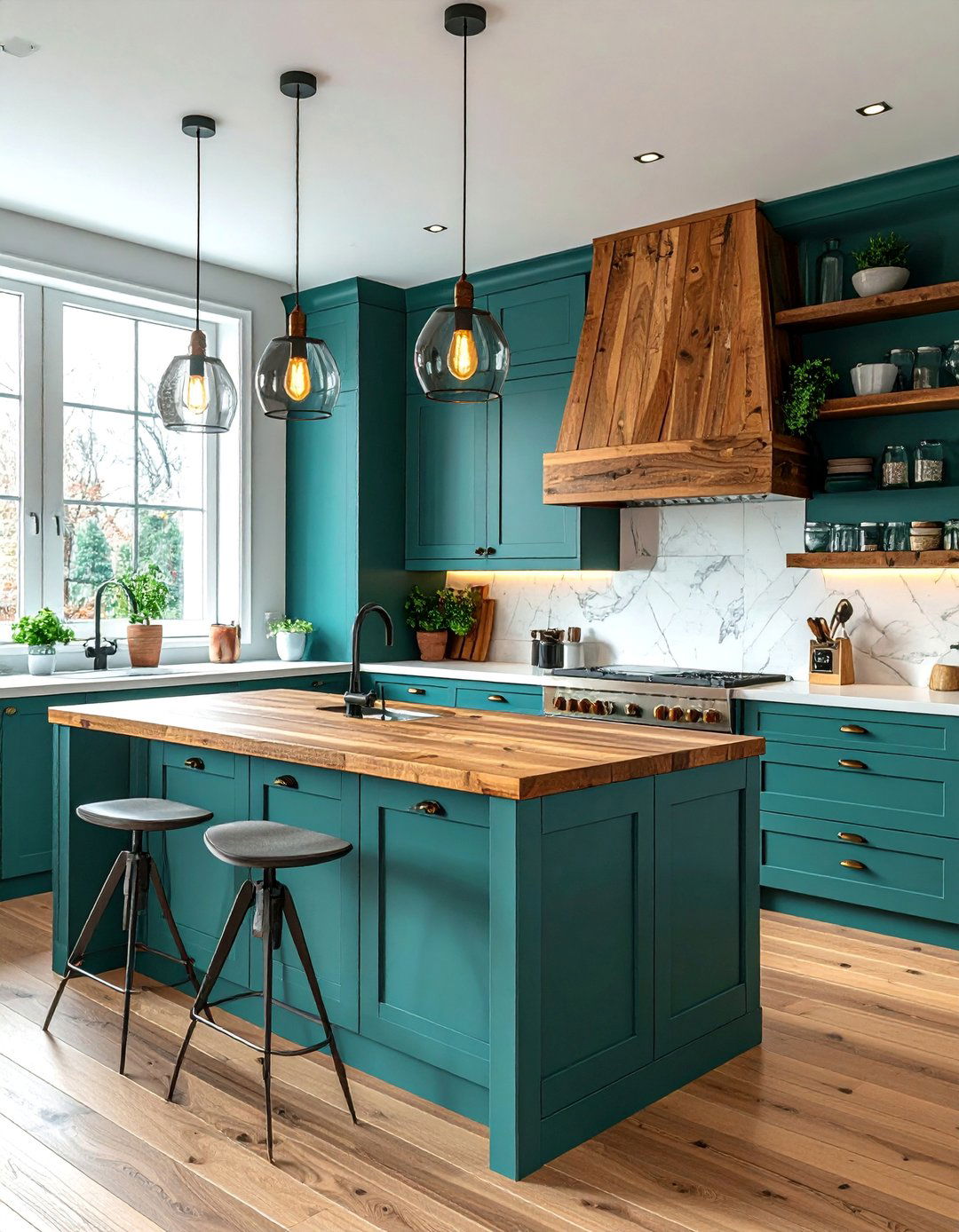 A Teal Kitchen with Warm Wood Accents - 20 Teal Kitchen Ideas for a Bold and Vibrant Space
