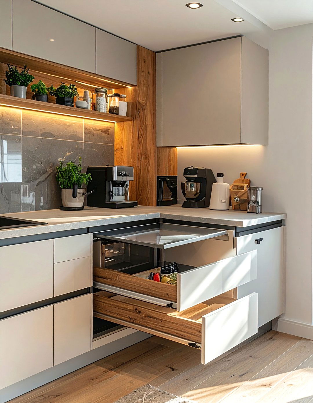 Appliance Garage Corner Integration - 25 Blind Corner Kitchen Cabinet Ideas for Smart Storage