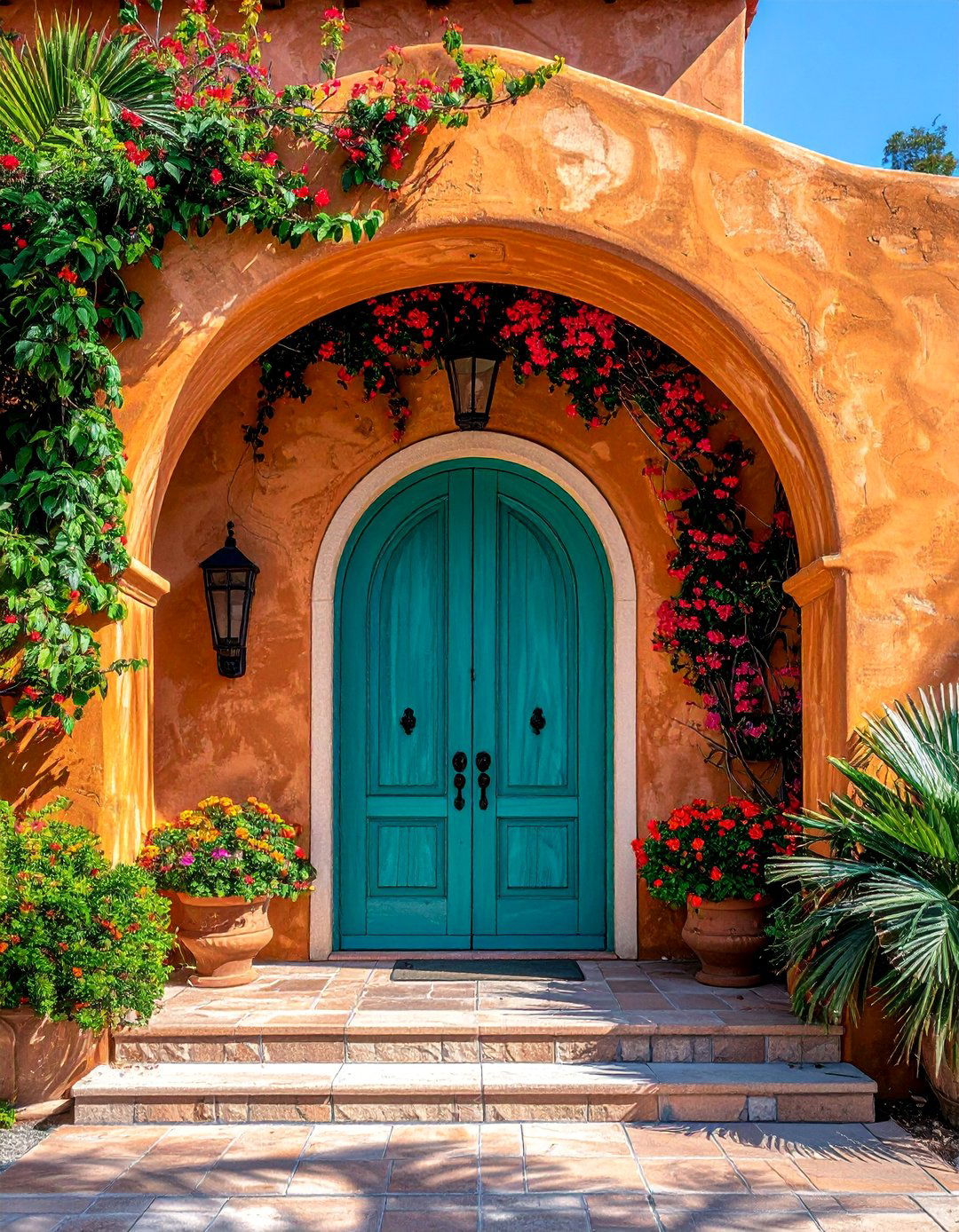 Arched Turquoise Front Door for Classic Homes