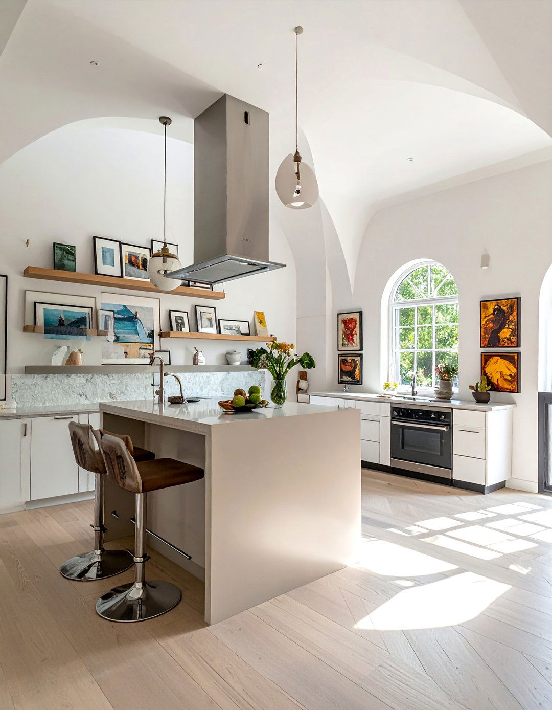 Art Focused Vaulted Kitchen Gallery - 25 Vaulted Ceiling Kitchen Ideas for a Spacious Feel
