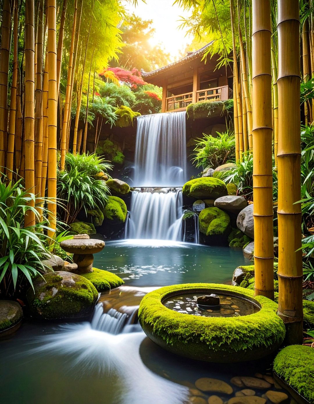 Bamboo Zen Garden Waterfalls - 25 Waterfall Design Ideas for a Serene Outdoor Space