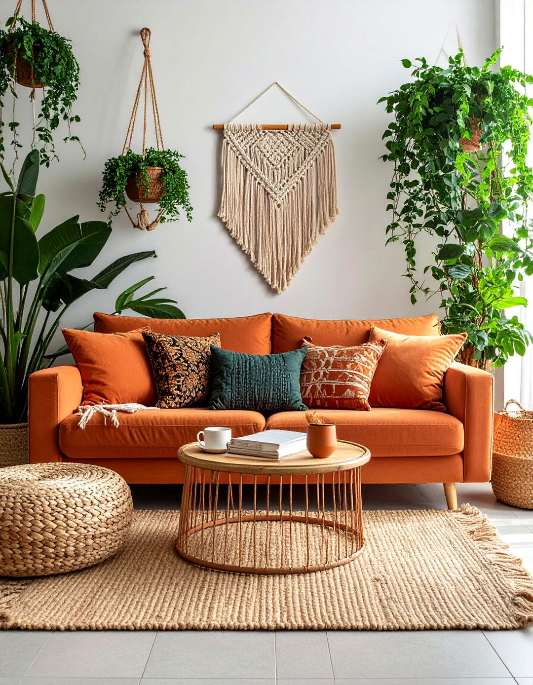 Bohemian Terracotta Living Room with Natural Textures - 20 Terracotta Living Room Ideas for a Cozy Ambiance