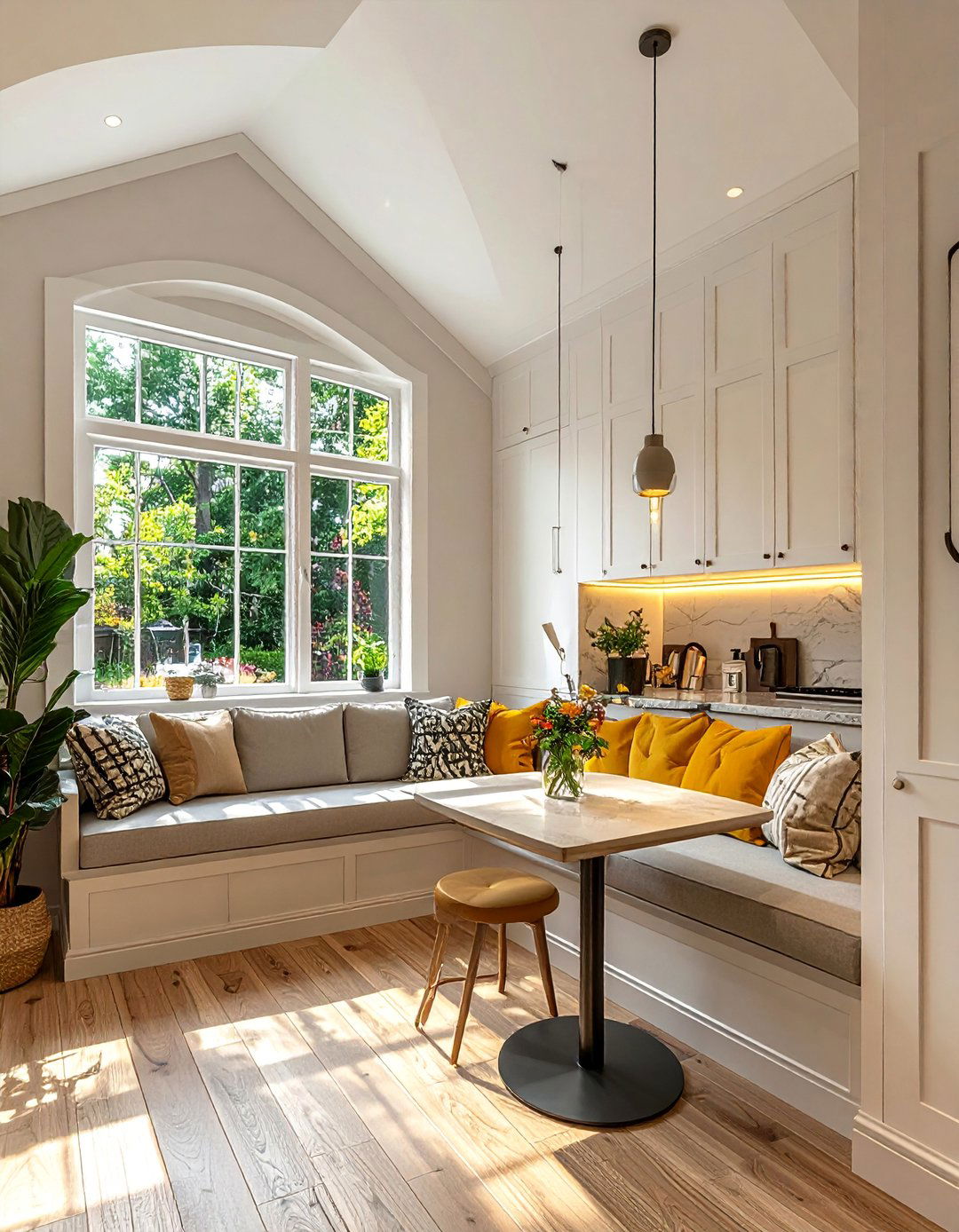 Breakfast Nook Vaulted Integration - 25 Vaulted Ceiling Kitchen Ideas for a Spacious Feel