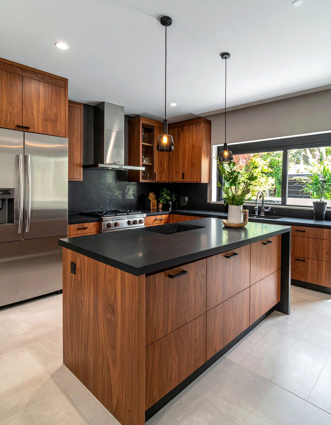 Brown Cabinets With Black Countertops and Stainless Steel Appliances - 25 Brown Kitchen Cabinets With Black Countertops Ideas