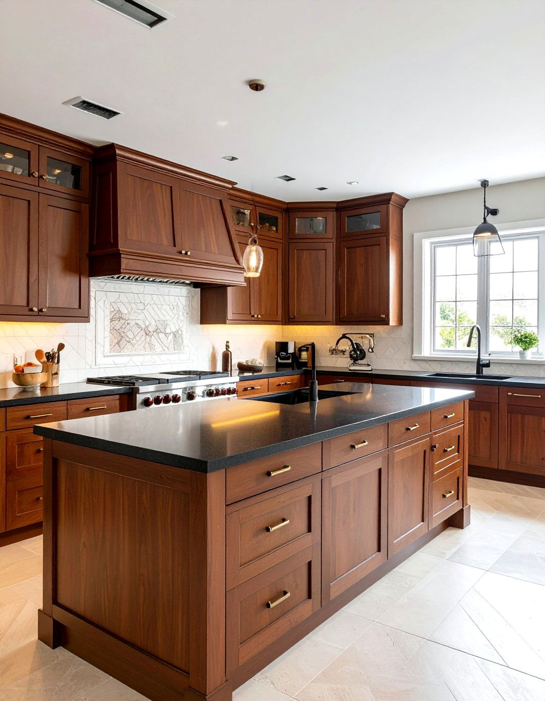 Cherry Wood Brown Cabinets With Black Soapstone Countertops - 25 Brown Kitchen Cabinets With Black Countertops Ideas