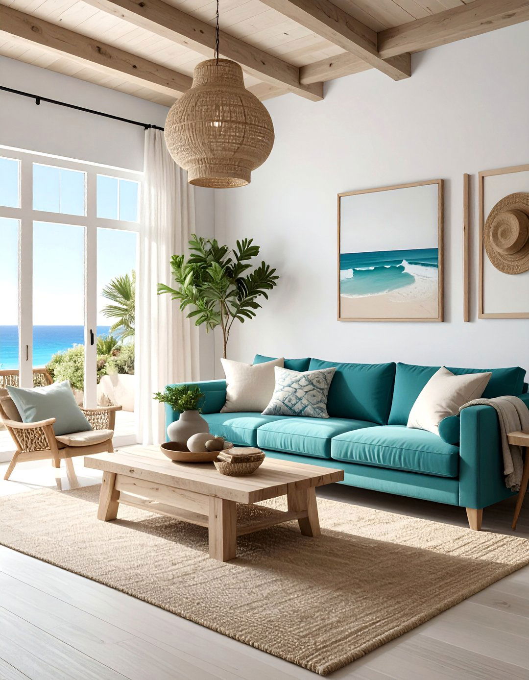 Coastal Inspired Living Room with a Teal Couch - 20 Teal Couch Living Room Ideas for a Stylish Look