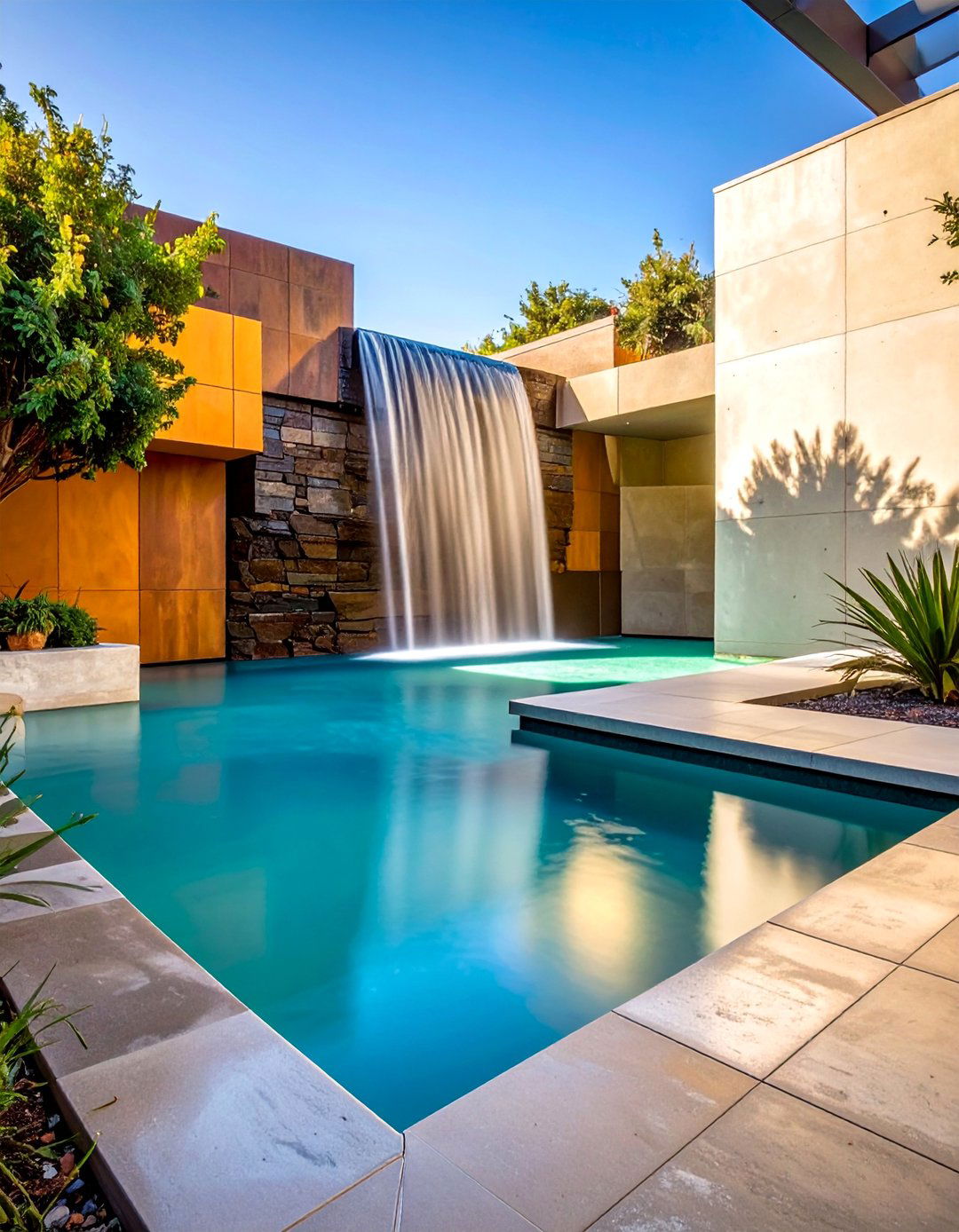 Contemporary Basin Features - 25 Waterfall Design Ideas for a Serene Outdoor Space