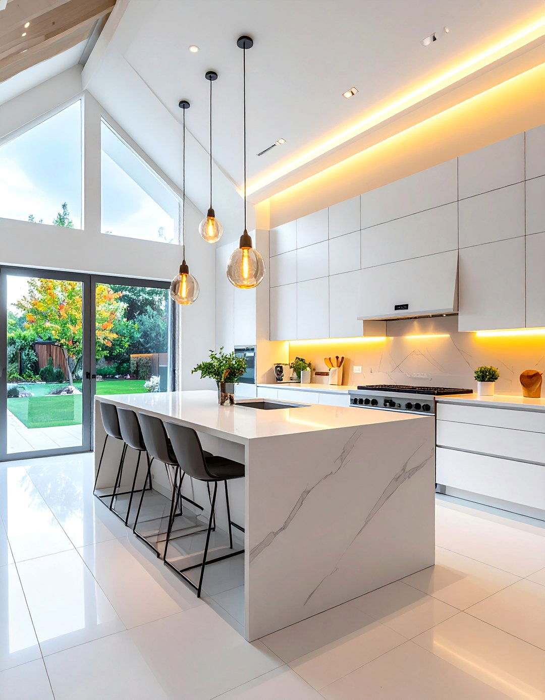 Contemporary Minimalist Vaulted Kitchen - 25 Vaulted Ceiling Kitchen Ideas for a Spacious Feel