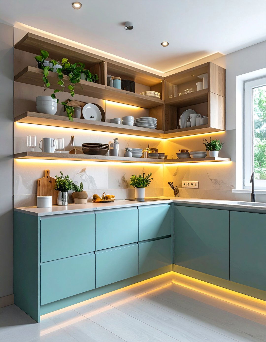 Corner Floating Shelf Display - 15 Kitchen Corner Ideas to Maximize Your Space