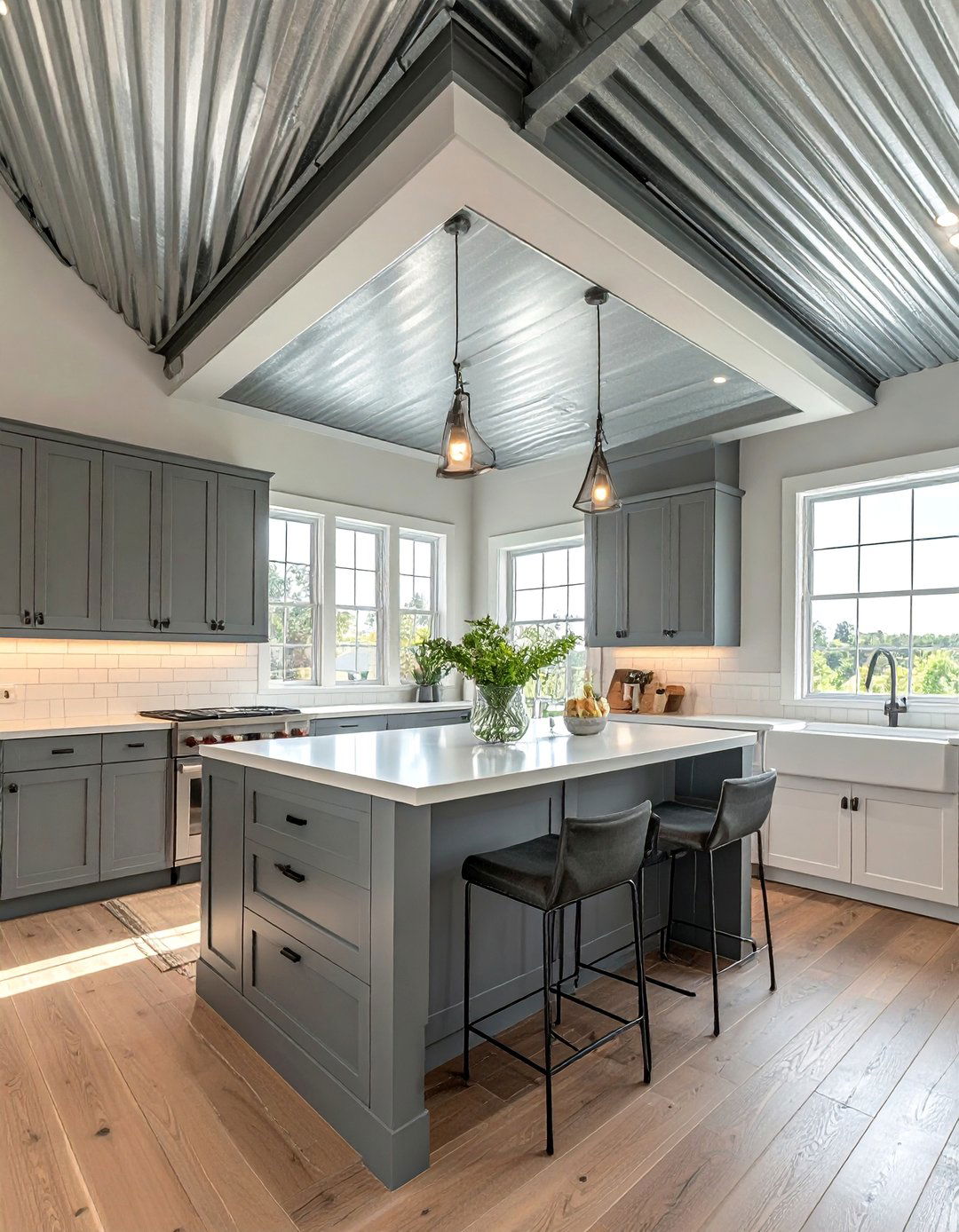 Corrugated Metal Accent Farmhouse Ceiling - 20 Farmhouse Ceiling Ideas to Add Character to Your Home