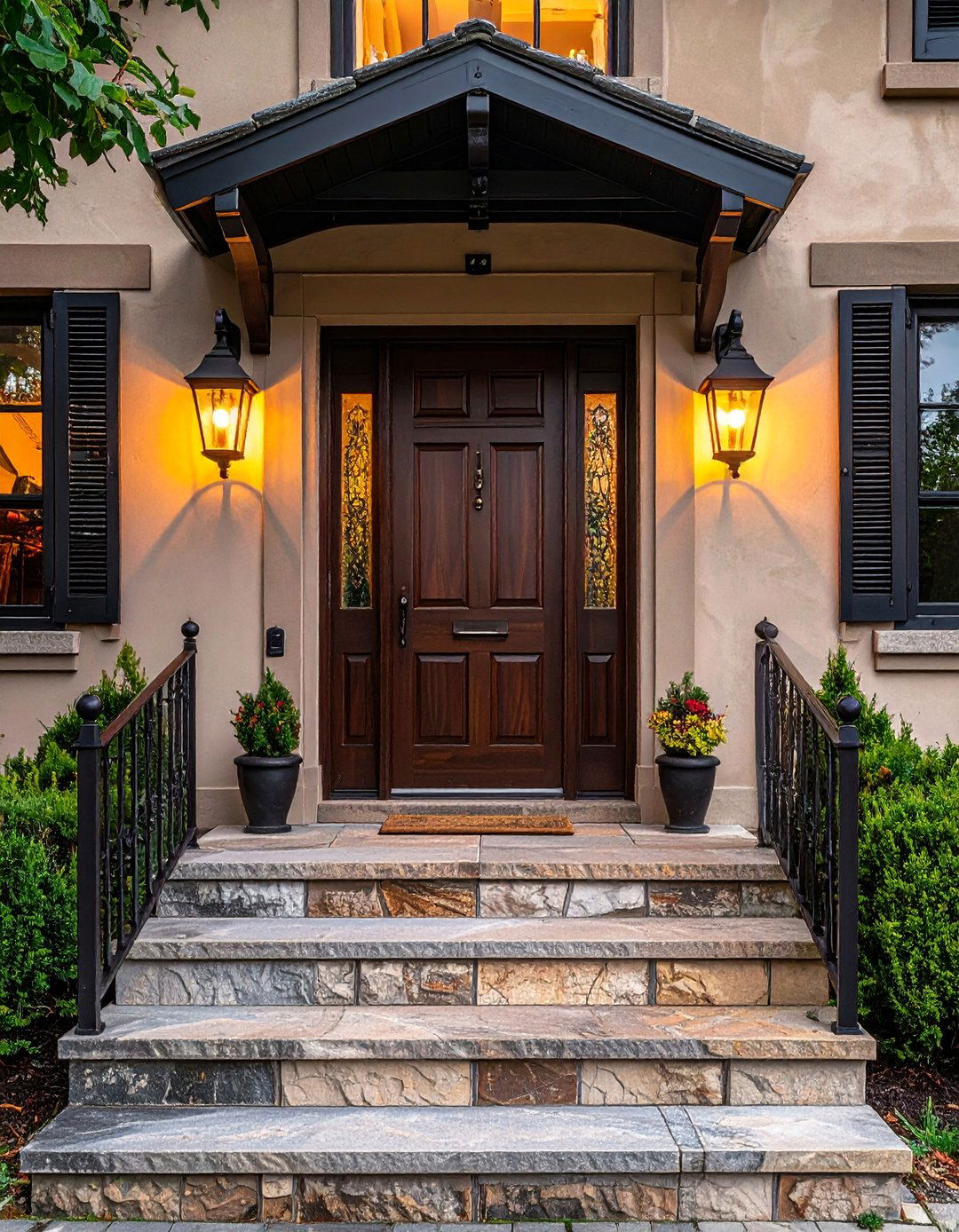 Cottage Front Door Flanked by Lanterns - 25 Cottage Front Door Ideas for a Charming Entryway