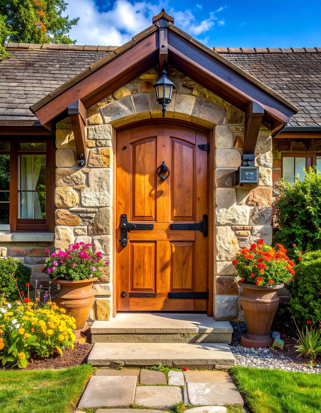 Cottage Front Door with Wrought Iron Hardware - 25 Cottage Front Door Ideas for a Charming Entryway