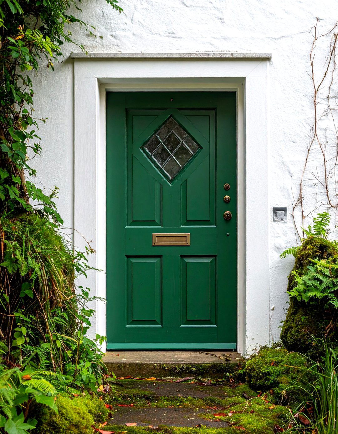 Cottage Front Door with a Diamond Window - 25 Cottage Front Door Ideas for a Charming Entryway