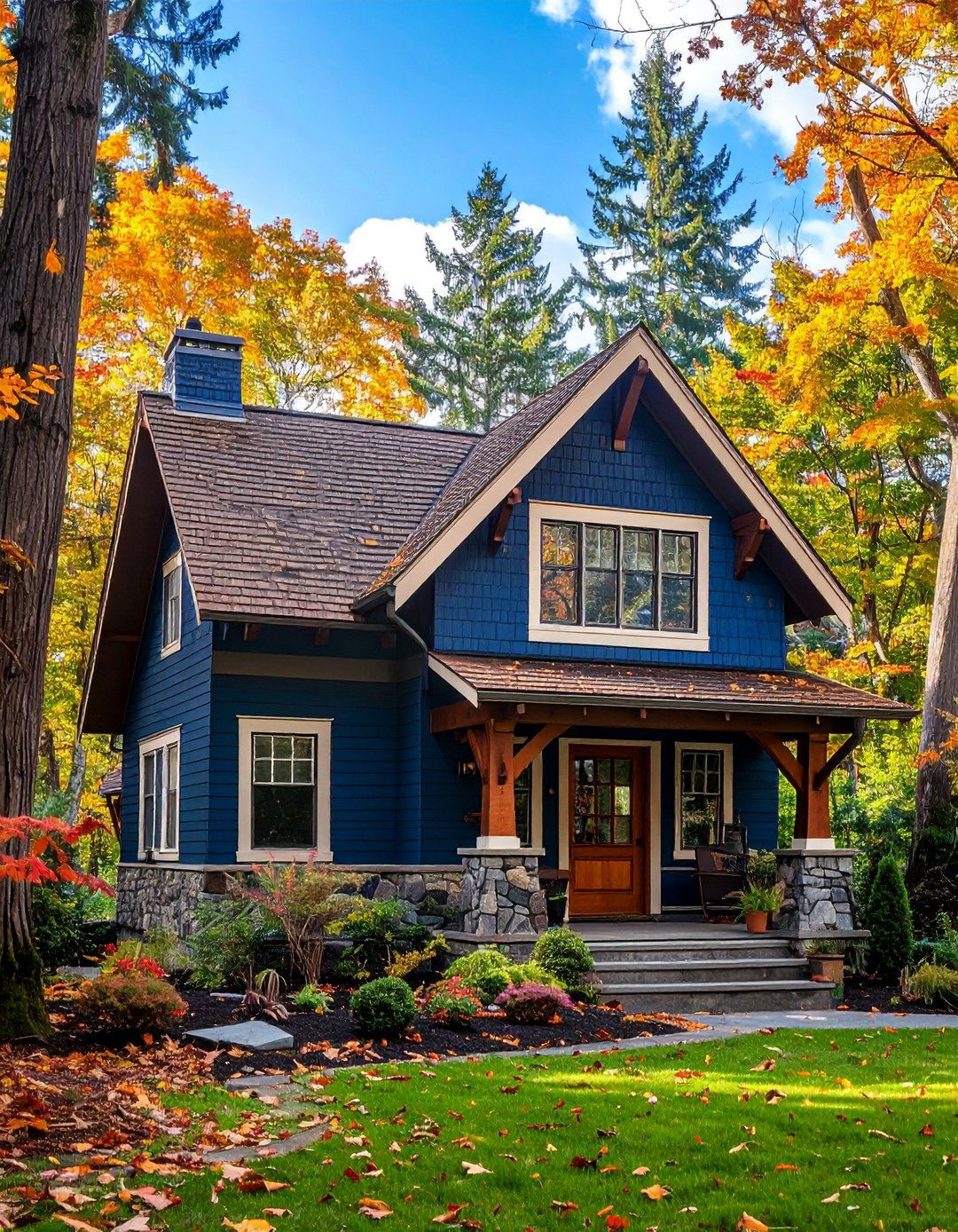 Craftsman Blue House With a Natural Wood Brown Roof - 25 Blue Exterior Home With a Brown Roof Ideas